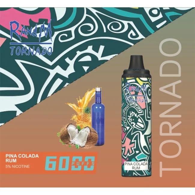 randm tornado pina colada rum RANDM TORNADO - PINA COLADA RUM - DISPOSABLE VAPE DEVICE (6000 PUFFS) - 5%  Nicotine Rechargeable type-C - YoyoVap