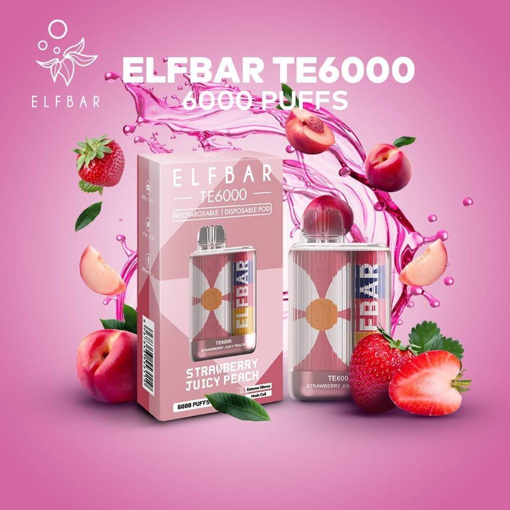 ELF BAR TE6000 PUFFS DISPOSABLE VAPE - STRAWBERRY JUICY PEACH - 5% NIC ( Rechargeable type-C ) - YoyoVap - Yoyo Vapes ELF BAR TE6000 PUFFS DISPOSABLE VAPE - STRAWBERRY JUICY PEACH - 5% NIC ( Rechargeable type-C ) - YoyoVap - Yoyo Vapes