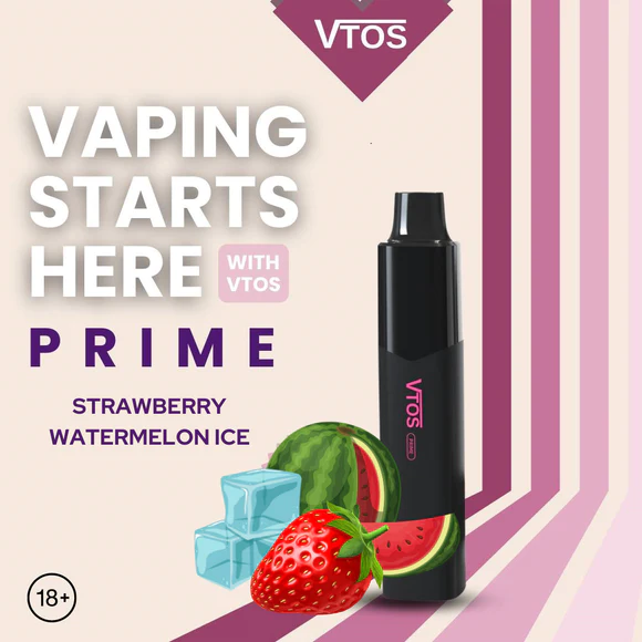 VTOS Prime Disposable Vapes Strawberry Watermelon Ice 8000 Puffs (5% Nic) -  Type C Rechargeable - YoyoVap