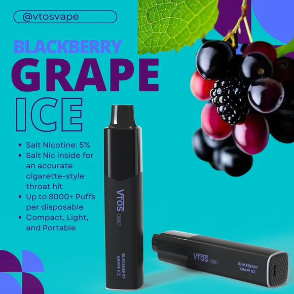 VTOS Prime Disposable Vapes BlackBerry Grape Ice 8000 Puffs (5% Nic) - Type  C Rechargeable - YoyoVap