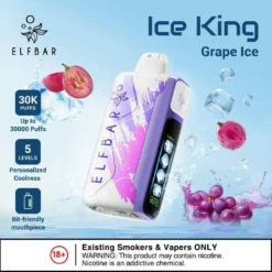 ELF BAR ICE KING 30000 PUFFS - GRAPE ICE – 5% Nic – Type C Rechargeable