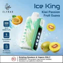 ELF BAR ICE KING 30000 PUFFS - KIWI PASSION FRUIT GUAVA – 5% Nic – Type C Rechargeable