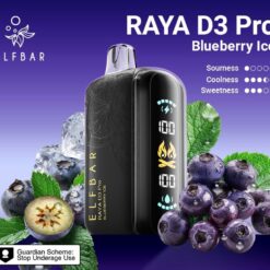 ELF BAR RAYA D3 PRO 30K PUFFS DISPOSABLE VAPE- BLUEBERRY ICE – 5% Nic – Type C Rechargeable