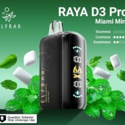 ELF BAR RAYA D3 PRO 30K PUFFS DISPOSABLE VAPE- MIAMI MINT – 5% Nic – Type C Rechargeable