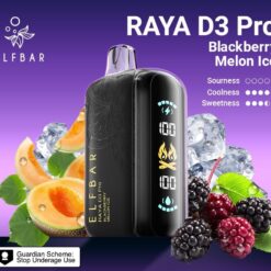 ELF BAR RAYA D3 PRO 30K PUFFS DISPOSABLE VAPE- BLACKBERRY MELON ICE – 5% Nic – Type C Rechargeable