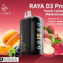 ELF BAR RAYA D3 PRO 30K PUFFS DISPOSABLE VAPE- PEACH LYCHEE BLACKCURRANT – 5% Nic – Type C Rechargeable