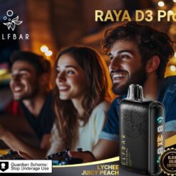 ELF BAR RAYA D3 PRO 30K PUFFS DISPOSABLE VAPE- LYCHEE JUICY PEACH – 5% Nic – Type C Rechargeable