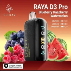 ELF BAR RAYA D3 PRO 30K PUFFS DISPOSABLE VAPE - BLUEBERRY RASPBERRY WATERMELON – 5% Nic – Type C Rechargeable