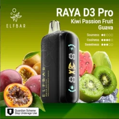 ELF BAR RAYA D3 PRO 30K PUFFS DISPOSABLE VAPE - KIWI PASSION FRUIT GUAVA – 5% Nic – Type C Rechargeable