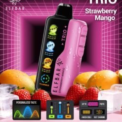 Elf Bar TRIO 40000 Puffs 5% - Strawberry Mango - Disposable Vape - Type C Rechargeable (Triple Adjustment Ice+Sweet+Sour)